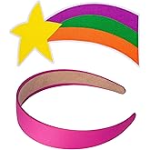2Pcs Large Shooting Star Patch and Pink Satin Headband Rainbow Sweater Patch Halloween Cosplay Accessories for Women