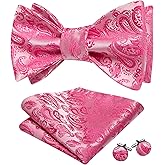 YOHOWA Bow Ties for Men Paisley Self Tie Bowtie Pocket Square Cufflinks Set Classic Woven Formal Wedding Tuxedo Party