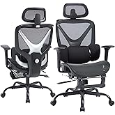 Ergonomic Office Chair - Mesh Executive Desk Chair with 3-Zone Dynamic Lumbar Support & 2D Adjustable Headrest - High Back Reclining Swivel Computer Gaming Chair with 4D Adjustable Armrests & Footrest