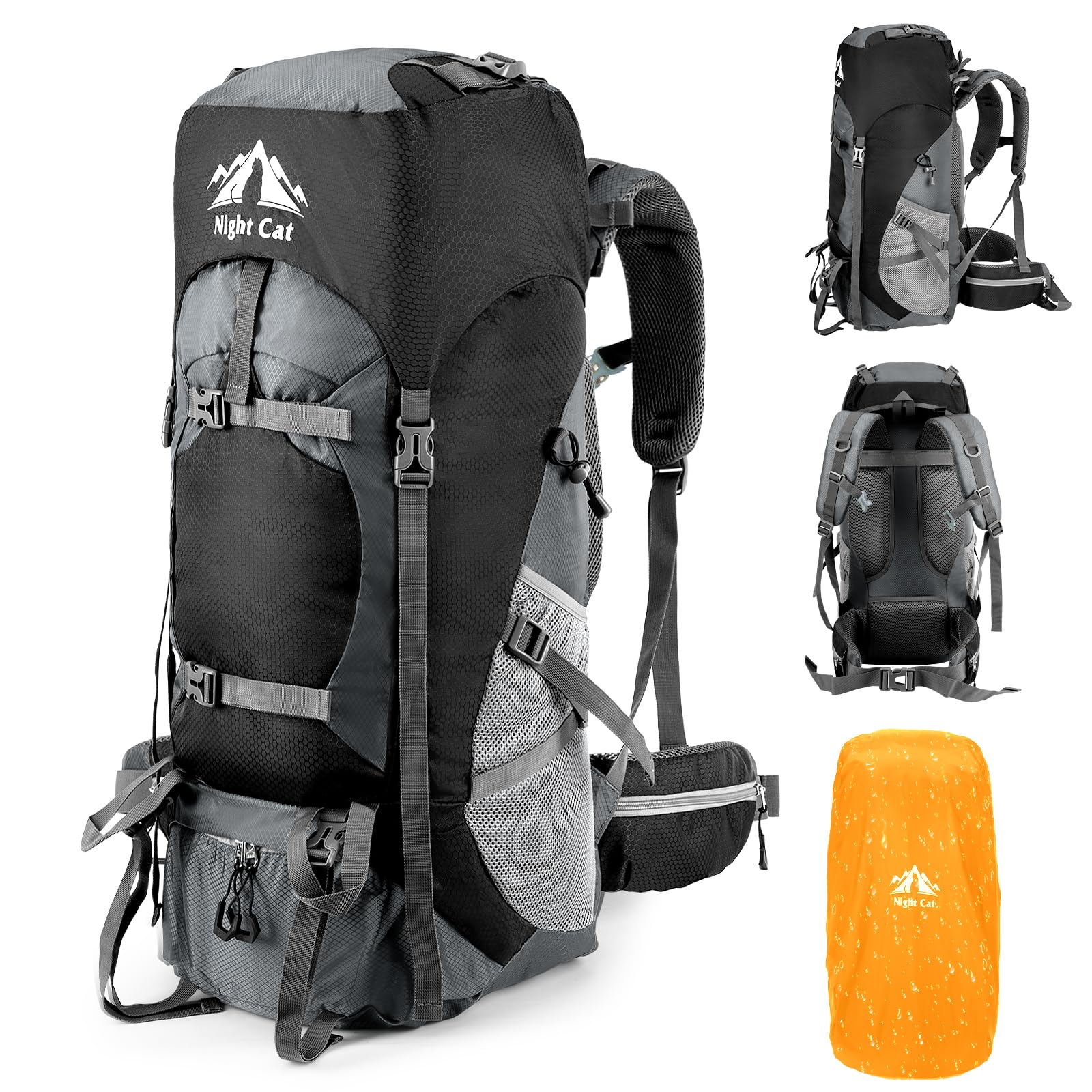 Night Cat Hiking Backpacks 90L Camping Backpacking Packs for Men Women Lightweight Outdoor for Mountaineering Traveling, No Internal Frame