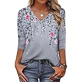 Zeagoo Womens Blouse Casual 3/4 Length Sleeve V Neck Basic T-Shirts Spring Summer Cute Tunic Tops Business Work Tees