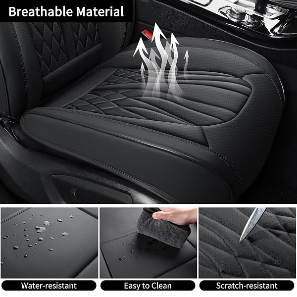 MINGBRON SEAT COVERS FOR CARS, WATERPROOF SEAT COVERS, LEATHER CAR SEAT COVERS 2 PACK, UNIVERSAL SEAT CUSHION PROTECTOR FOR MOST CARS BLACK