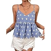 SweatyRocks Women's Floral Print Sleeveless Peplum Cami Top Spaghetti Strap Ruffle Hem Tank Top