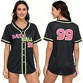 Baseball Shirt Women Baseball Player Jersey Game Day Fan Graphic Tees Button up Short Sleeve T-Shirt