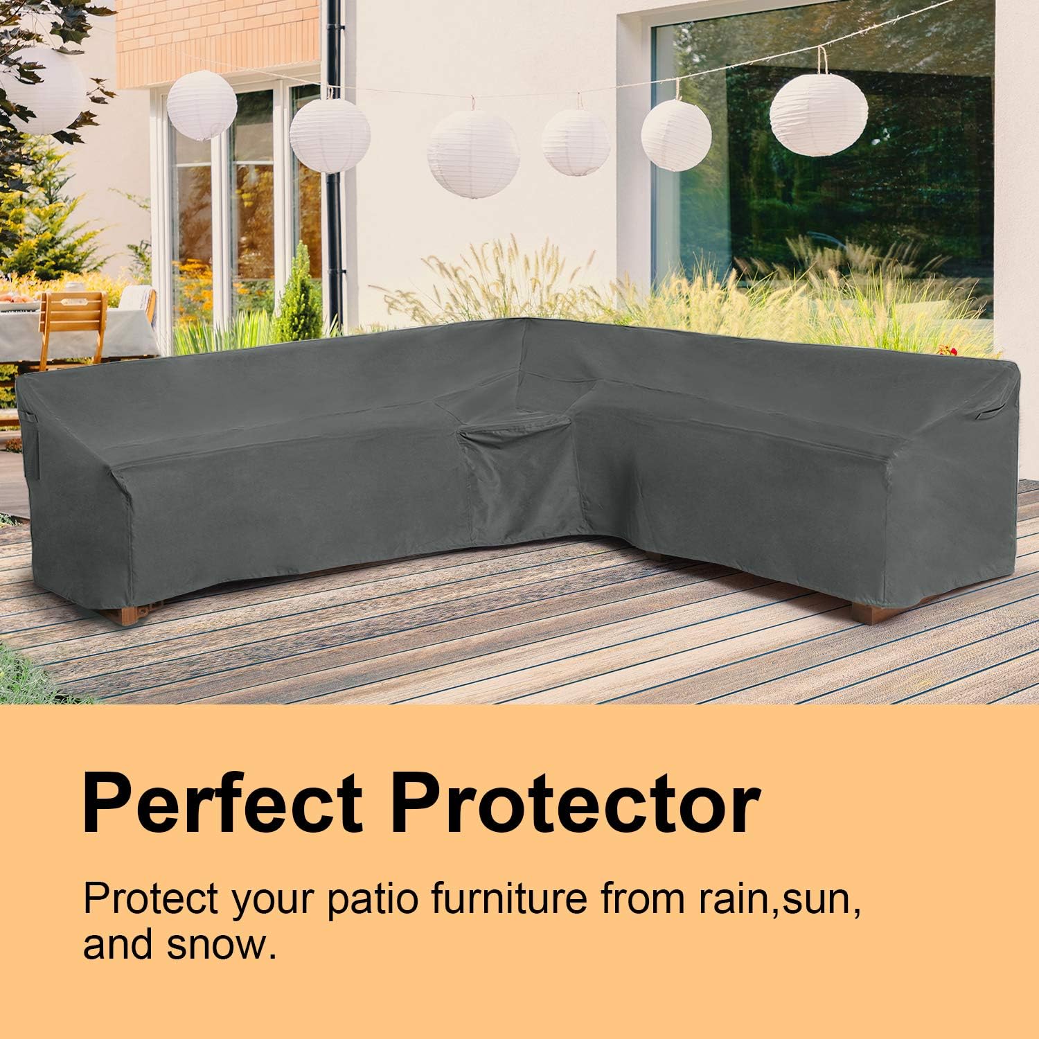 Delxo V-Shaped Sectional Sofa Cover Waterproof Ourdoor Sofa Cover Waterproof 100" Lx 33.5" D x 31" H - 100% UV & Weather Rersistant PVC Coated Furniture Couch Cover Protector (Dark Grey) : Garden & Outdoor