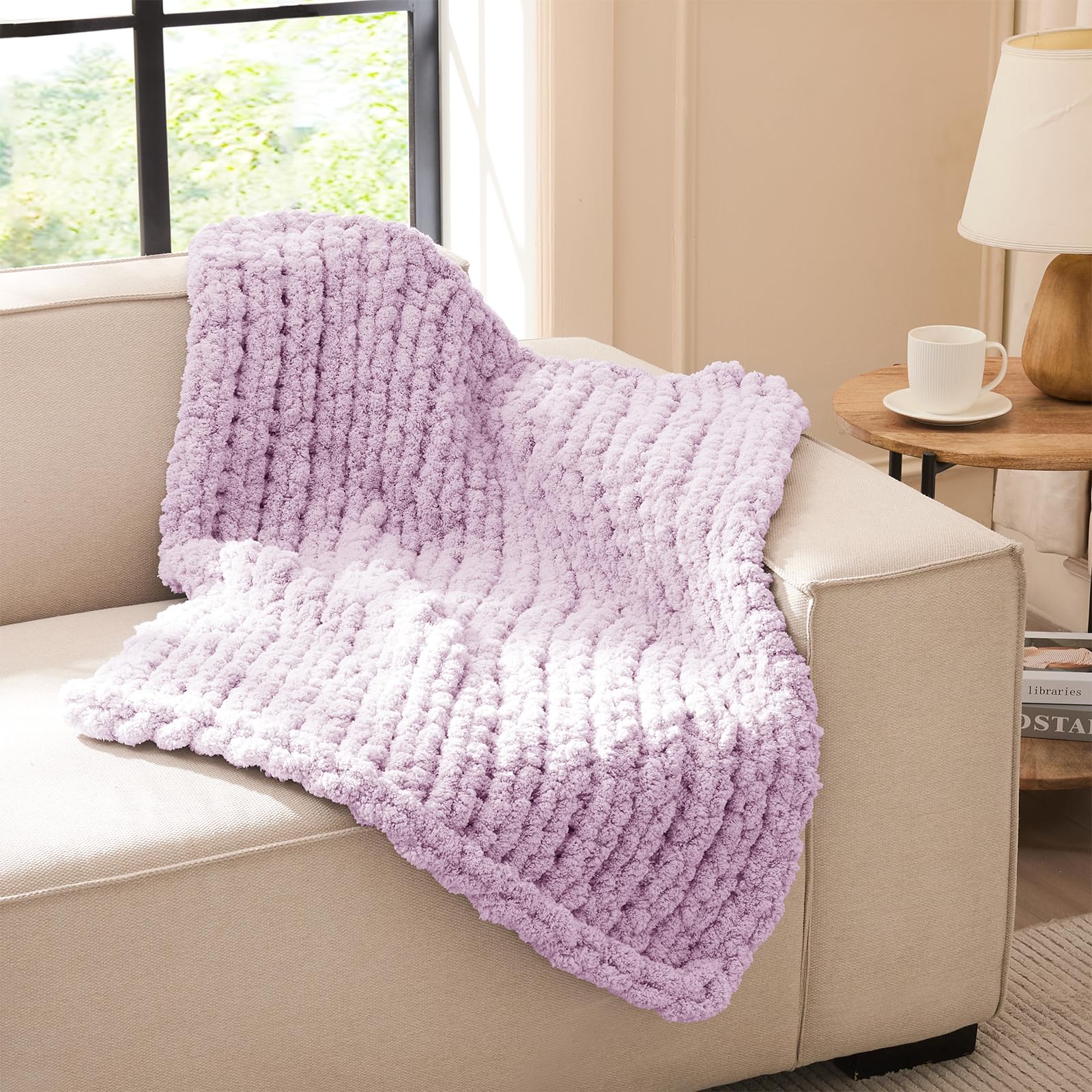 L'AGRATY Chunky Knit Blanket Throw - Soft Chenille