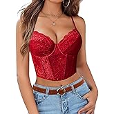 Avidlove Lace Bralette for Women V Neck Bustier Corset Tops with Underwired Racerback Adjustable Strap Crop Top