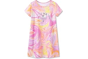 Tebbis Teen/Little Girls Nightgown – Summer Short Sleeves Sleepwear Trendy Tie Dye Spiral Nightdress Pajama Size 6-16