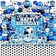 KOTLMIGHT Soccer Party Decorations for Boys, 171Pcs Blue Soccer Ball Birthday Party Decor Supplies - Backdrop, Sticker, Balloons, Cake Toppers, Tablecloth, Centerpieces, Hanging Swirls, Wall Signs