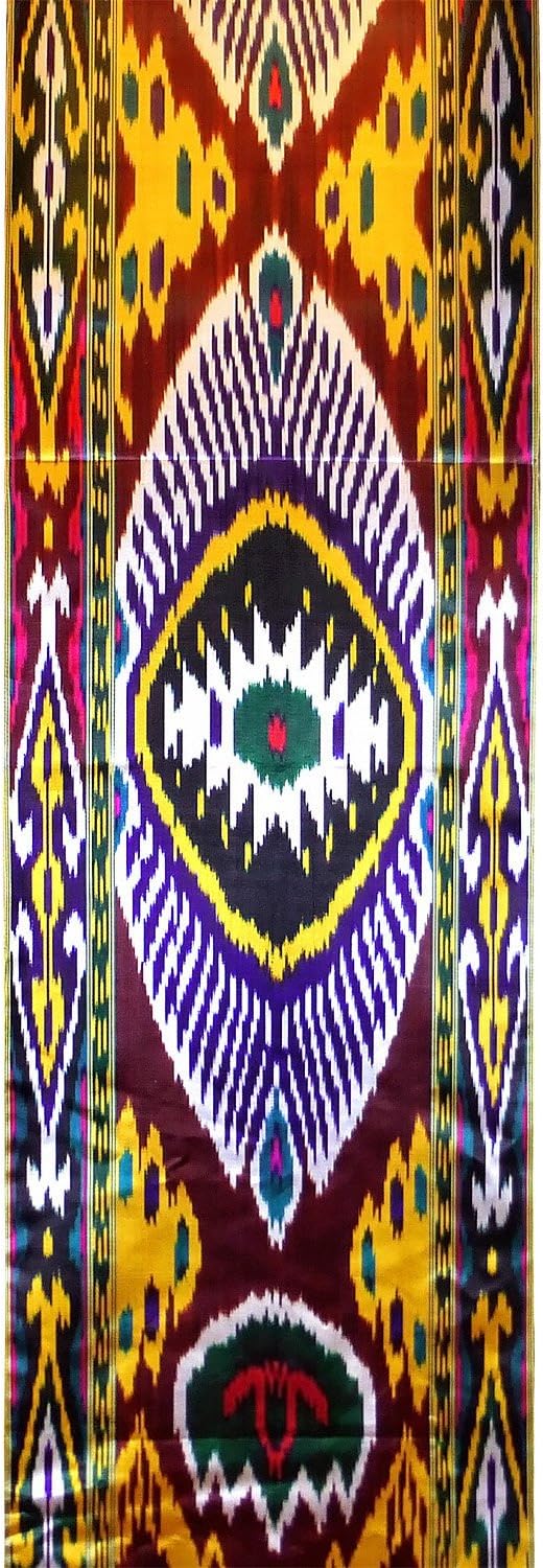 UZBEK COLORFUL BEAUTIFUL HANDMADE NATURAL SILK IKAT ATLAS By The Meter 1,09 Yard (Multi4)