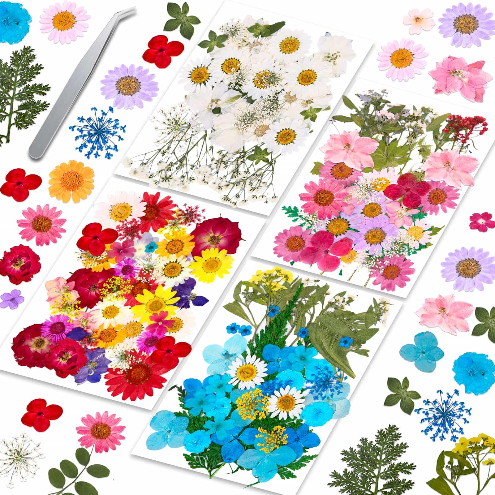 Photo 1 of 153 Pcs Dried Pressed Flowers for Crafts, Real Pressed Wildflowers Natural Dry Leaves Bulk with Tweezer for Epoxy Resin Jewelry Molds, Candle Soap Making, Scrapbook, Bookmark, Nails Decor