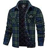 MAGCOMSEN Mens Flannel Shirts Long Sleeve Quilted Insulated Winter Jackets Warm Snap Button Down Shacket