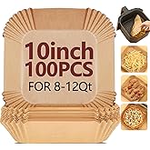 EKACO 10 Inch Air Fryer Liners Disposable-100PCS Square Parchment Paper Liners,Heat Resistant & Non-Stick,Unbleached Liners for Air Fryer,Oven,Roasting,Baking,Microwave(Bottom is 9 Inch)