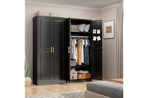 UNICOLY Armoire Wardrobe Closet with Doors, 71'' Wardrobe Cabinet with Hanging Rod, Metal Closet with 2 Adjustable Shelves for Bedroom School, Employee, Gym, Armarios De Ropa para Dormitorio, Black