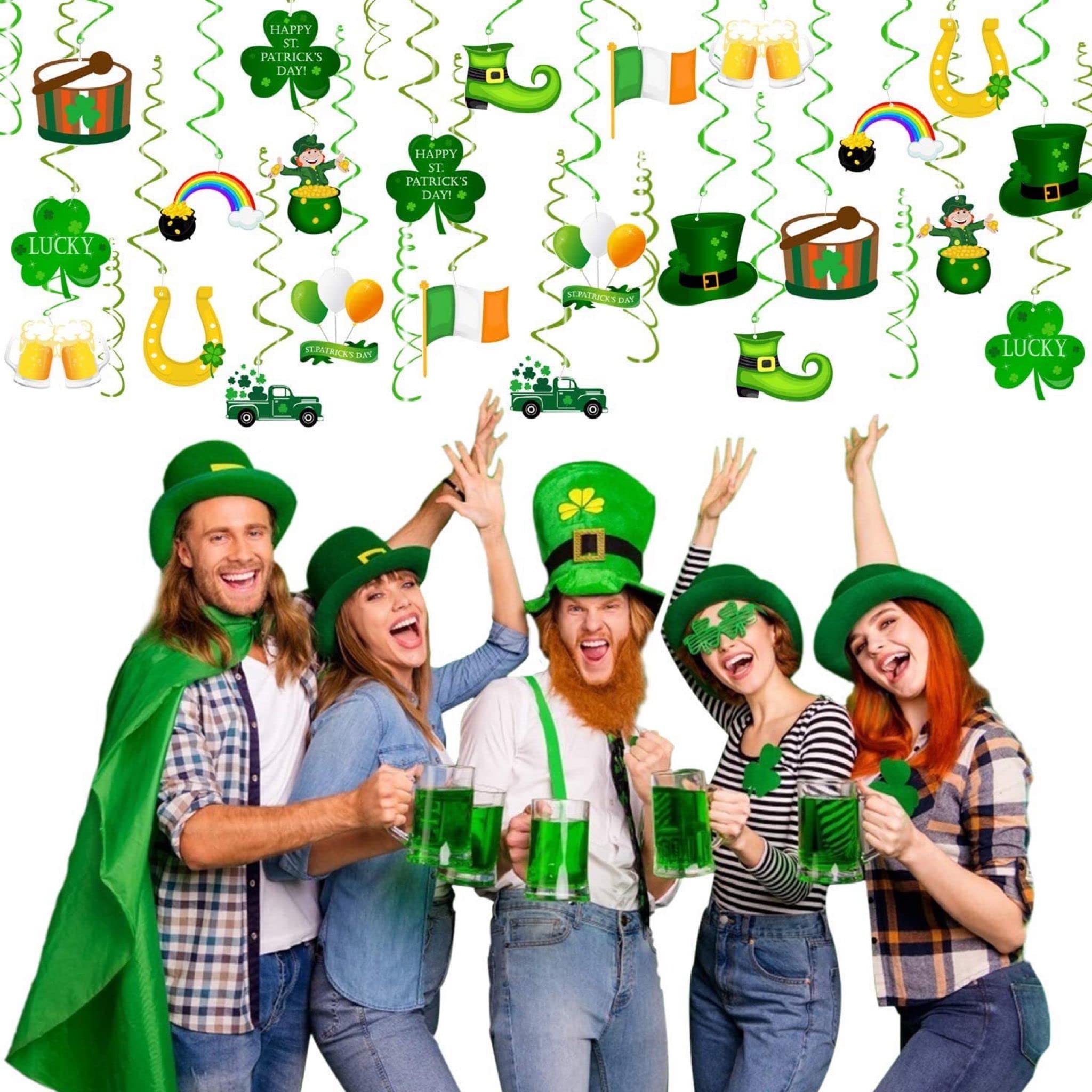 eBoutik - St Patricks Day Decorations - St Paddys Shamrock Lucky Party Supplies - Irish Decor To Hang From Ceiling, Windows & Wall (Hanging Irish Charms)