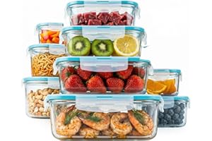 KICHLY Glass Meal Prep Containers with Airtight Lids – Pack of 9 Glass Food Storage Containers, BPA-Free, Leakproof Lunch Box