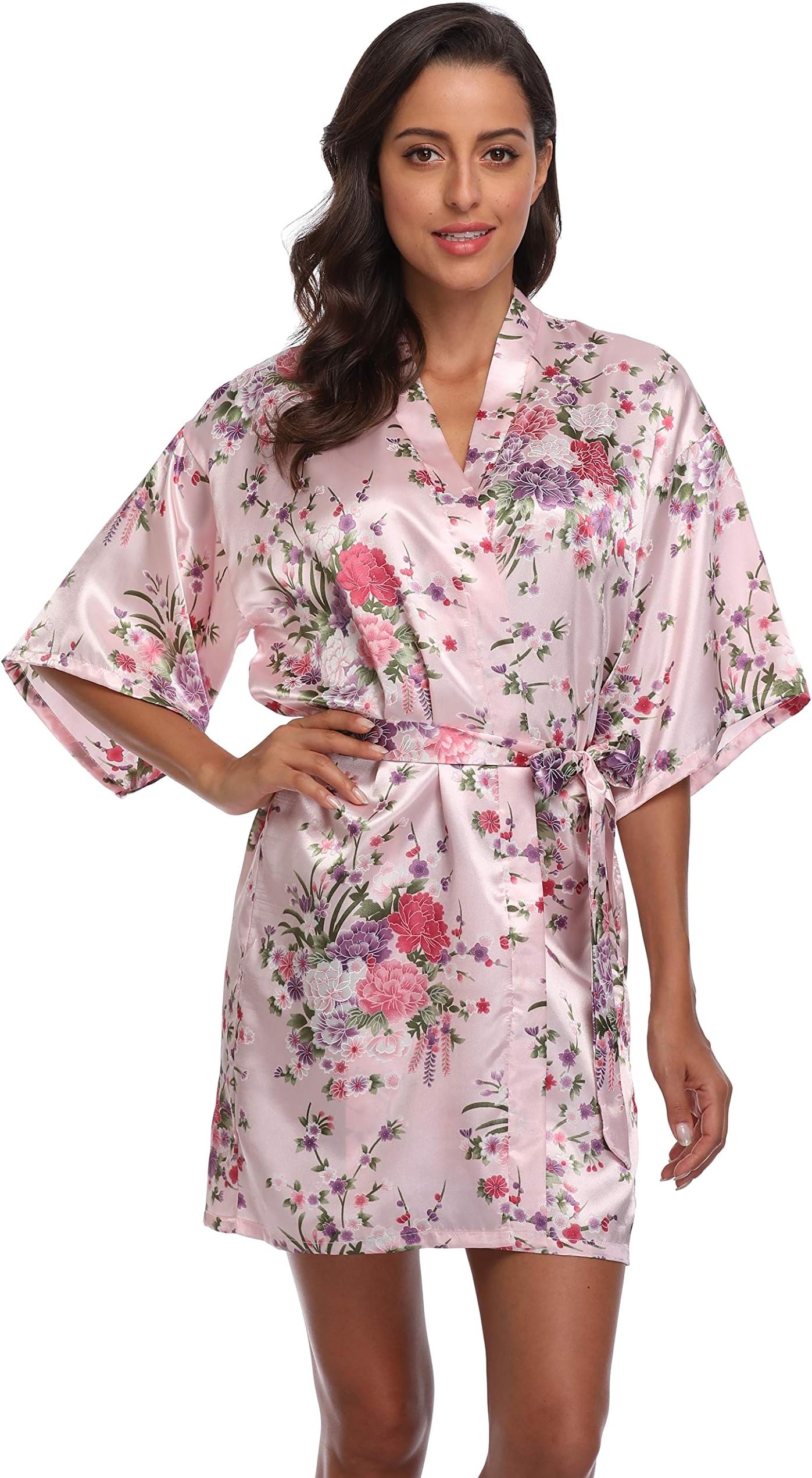 season dressingWomen Floral Satin Kimono Robes Short Bridesmaid Robe for Getting Ready Wedding Dressing Gown