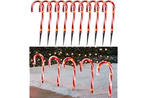 TIGOMOOV Christmas Candy Cane Lights Outdoor Pathway -10 Pack Lighted Candy Cane Pathway Markers Lights Walkway Decorations, 10'' Candycane Christmas Lights Sidewalk Outdoor for Yard Lawn Decorations