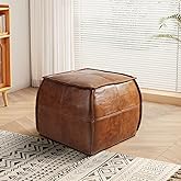 Divanus Leather Ottoman,Handmade Stuffed Square Ottoman,Genuine Leather Pouf, Foot Rest Pouf,Comfortable Soft Seating for Liv