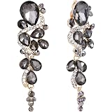 Orecchini Clip On Vintage – Goccia Nera Finto Onice E Cristallo, Argento Anticato