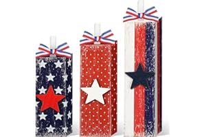 Seeloowy 3 Pcs Patriotic Decorations 4th of July Table Decor Red White Blue Decorations Memorial Day Wood Block Sign and Centerpiece for Home Office Independence Day Tiered Tray Decor(Vintage Style)