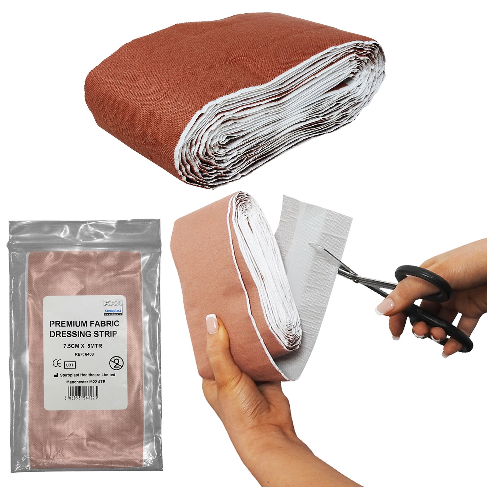 Steroplast Large Length 5m Adhesive First Aid Fabric Plaster Dressing Strip, 7.5cm Width - Single Pack