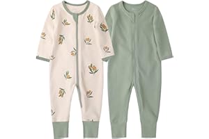 O2 BABY Organic Cotton Baby Footless Pajamas, Zip Front Baby Boys Girls Romper, Long Sleeve Sleep and Play