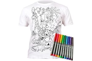 Splat Planet Color in Zoo T-Shirt with 10 Non-Toxic Washable Magic Pens - Color in and Wash Out and Color in Again T-Shirt White