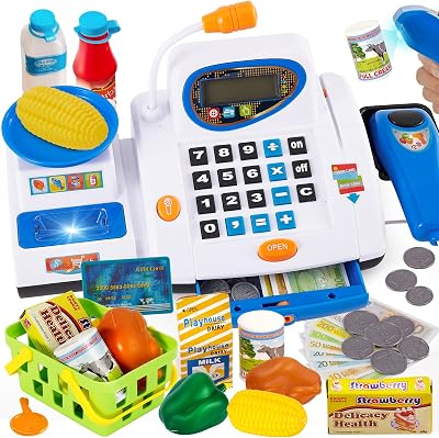 Hersity Childs Till Cash Register with Scanner Play Money 31x15x12cm Toys