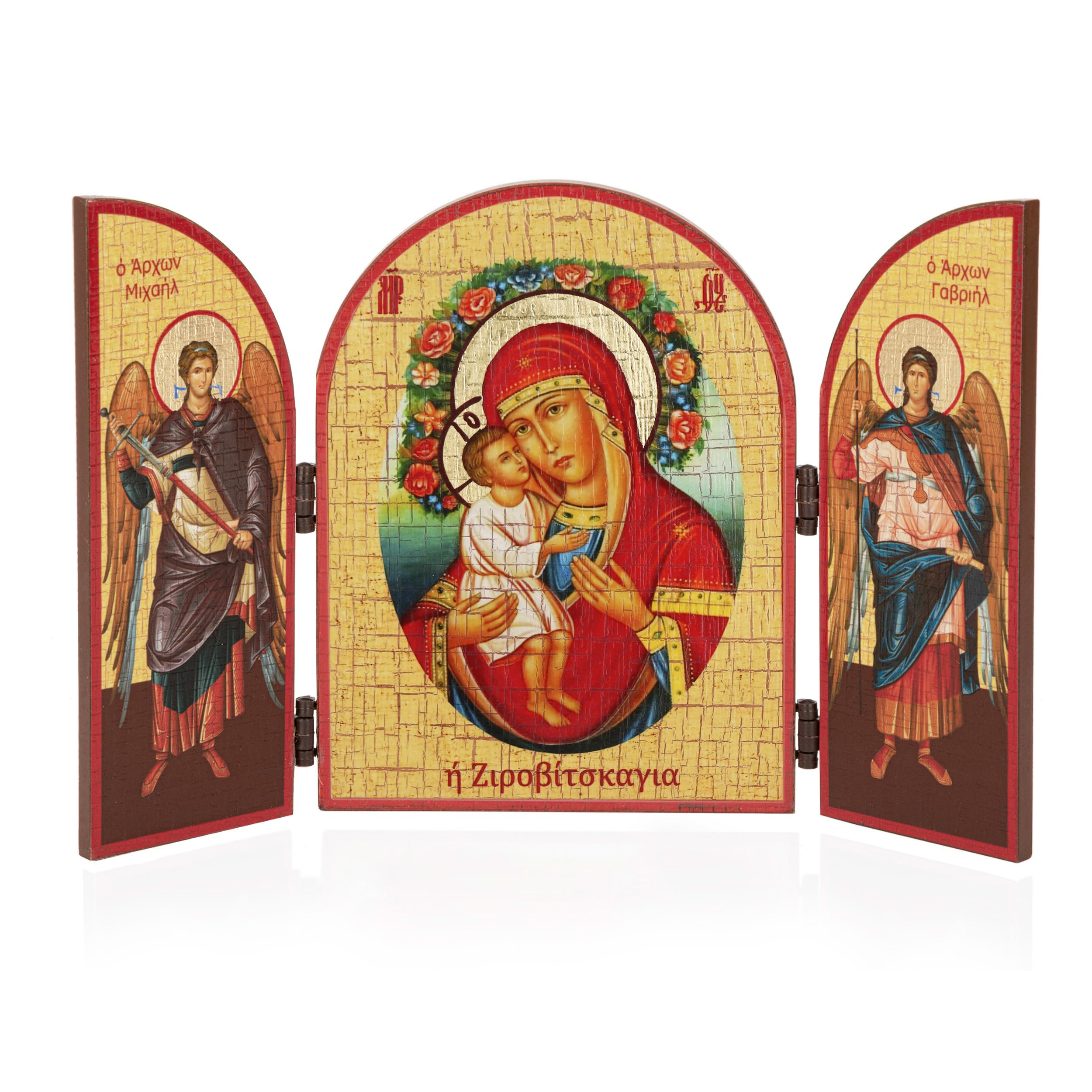 NKlaus Mother of God Zhirovizkaja Icon Triptych Wood 25 x 16 cm Christian 13885