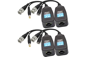 AAOTOKK Video Balun RJ45 to BNC Transceiver Transmitter HD-CVI/TVI/AHD/CVBS with DC Power Connector for 1080P 3MP 4MP 5MP 8MP CCTV Security DVR Surveillance Camera System (2Pairs)