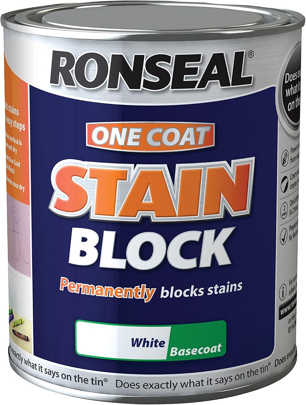 Ronseal One Coat Stain Block White 750ml - Blocks Nicotine Grease Crayon