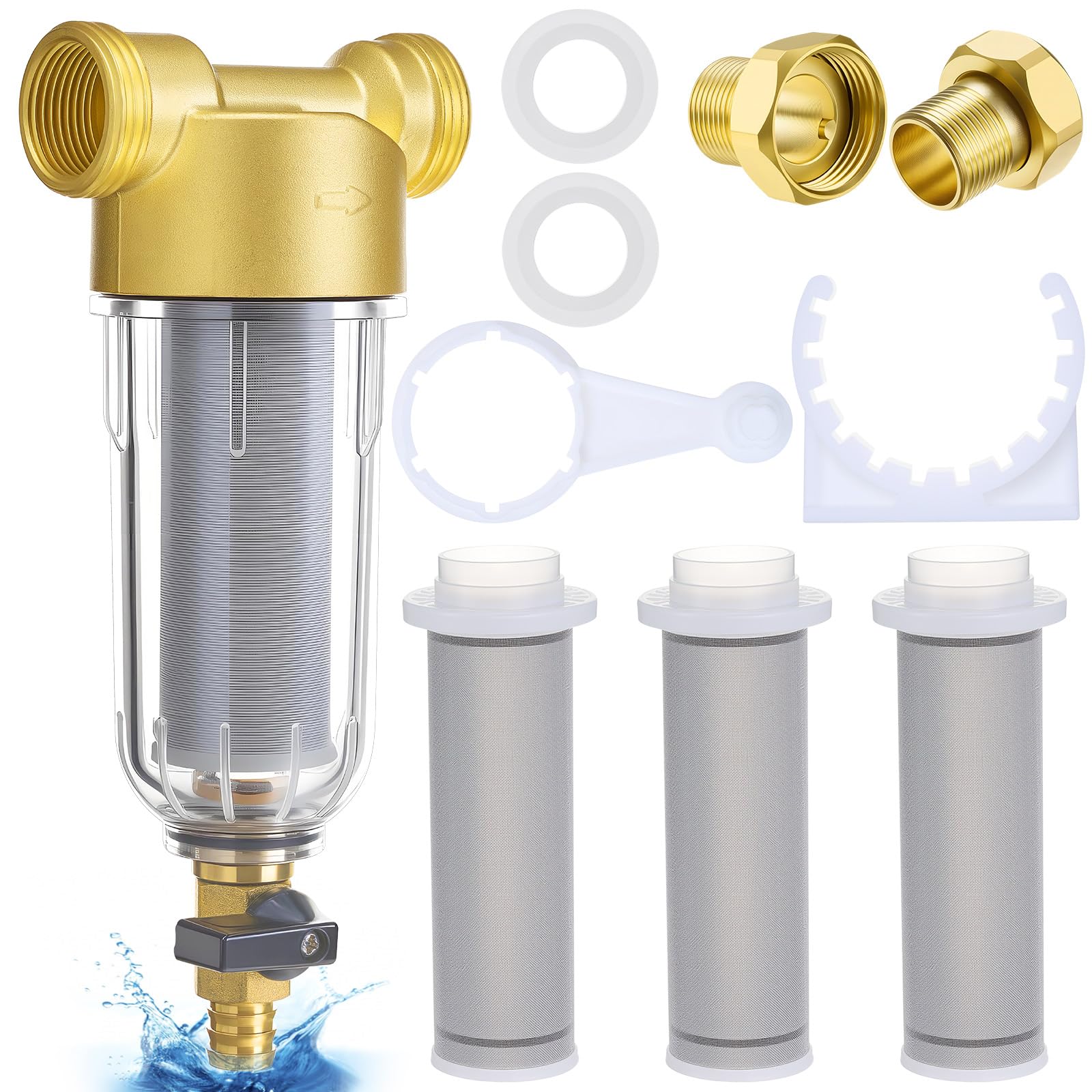 Photo 1 of WILLBOND 3/4" Spin Down Sediment Water Filter, 50 & 100 & 200 Reusable House Sediment Filter with 2 Adapters, for Home & Commercial Water Pre-Filtration System Ideal for Home Owners, DIY Enthusiasts