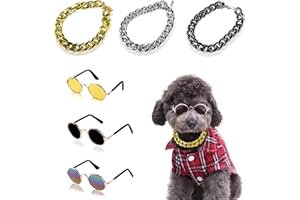 6 Pcs Pet Sunglasses Pet Chain Set, Classic Retro Round Dog Sunglasses Cat Glasses Dog Chain Collar Cat Dog Necklace Costume 