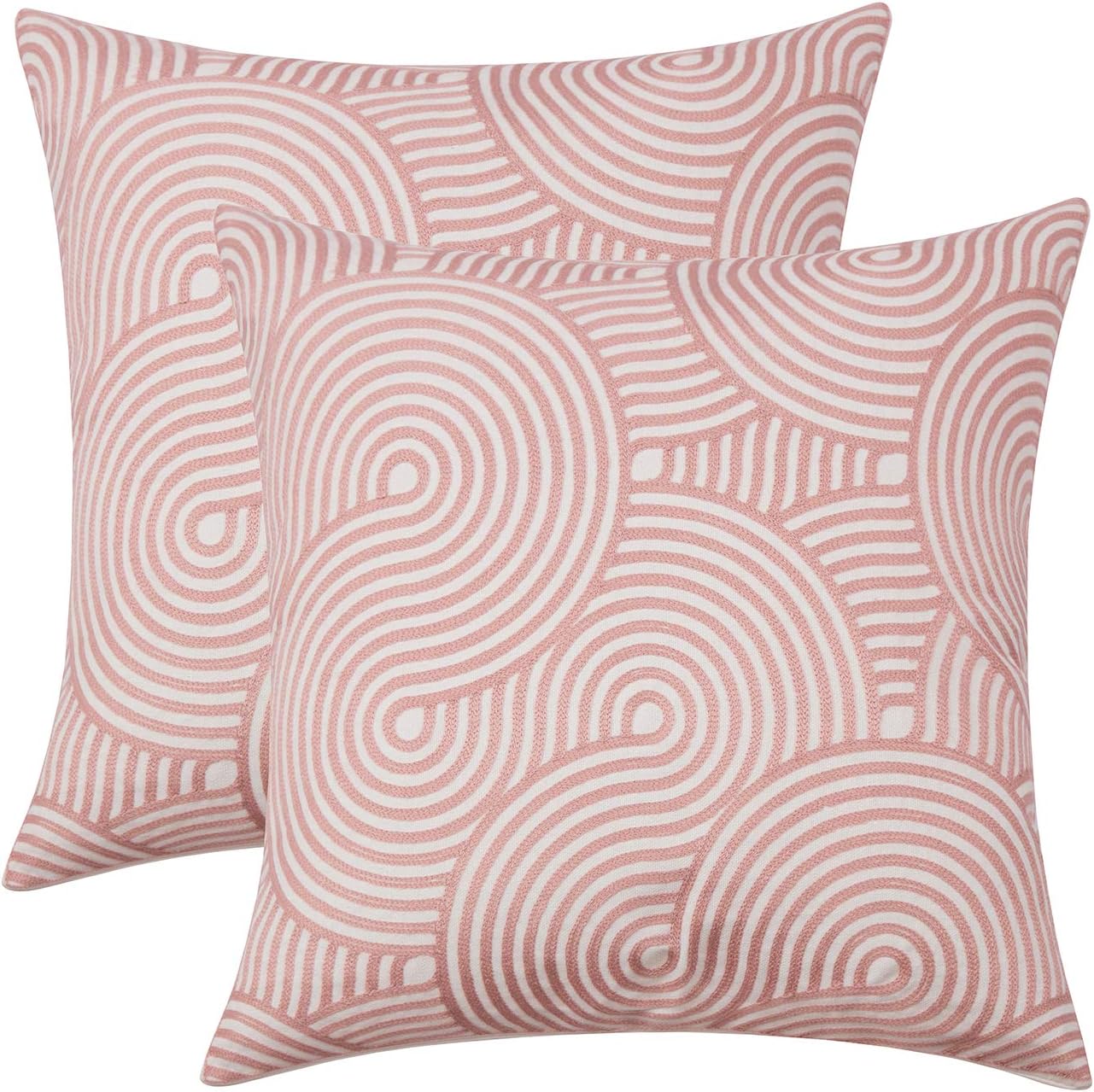 Maxwelly Pack of 2, 3D Geometric Pattern Throw Pillow Covers Set Crochet Cushion Case Decorative Pillowcases for Sofa Bed Couch, 18 x 18 Inch, Light Pink