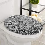 LuxUrux Toilet Lid Cover, Extra-Soft Plush Seat Cloud Washable Shaggy Microfiber Standard Toilet Lid Covers for Bathroom Mach