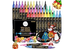 Art+soul Lot de 36 stylos de peinture acrylique à double pointe pour peinture sur roche, bois, pierre, toile, céramique, surf