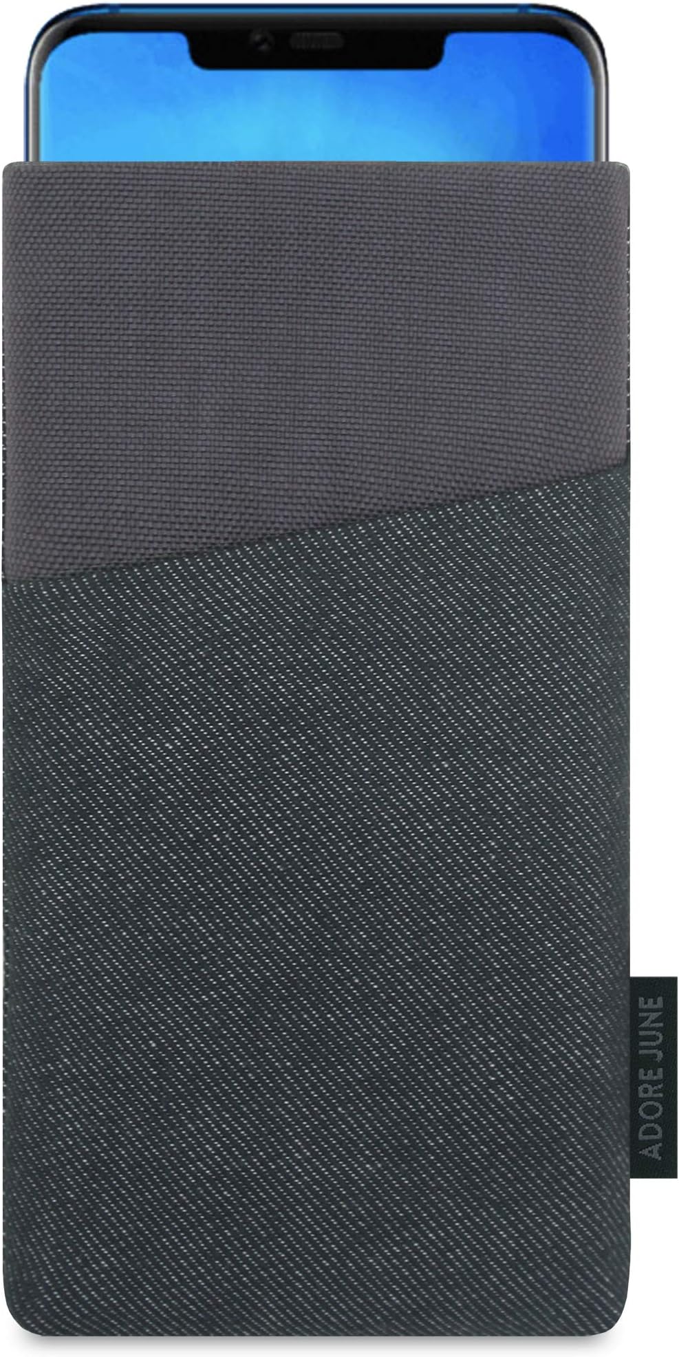 Adore June Huawei Mate 20 Pro Case, Pouch [Series Clive] Extra Pocket [Custom Made] Fabric Sleeve [Display Cleaning Effect] for Huawei Mate 20 Pro [Black/Grey]
