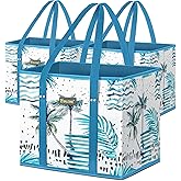 BALEINE 3Pk Reusable Grocery Bags, Foldable Shopping Bags for Groceries with Reinforced Bottom & Handles (Island Breeze)