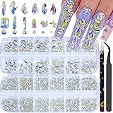 HNUIX Nail Rhinestones - 3D Multi Shape Size, AB
