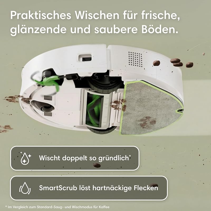Roomba® 115 Combo Saug- und Wischroboter + AutoEmpty™ Dock, 15k Pa Saugleistung, Bürsten und Wischpad reichen, Navigation mit Clearview™ LiDAR, Weiß