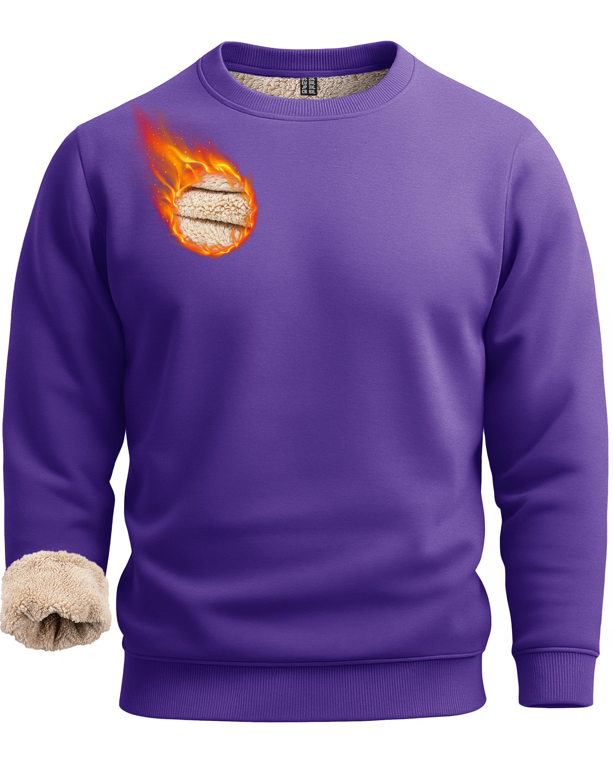 Boladeci Purple Crewneck Sweatshirts for Men No Hood Sherpa Lined Heavy-weight Thick Thermal Long Sleeve Fleece Pullover Cotton Winter Shirts Insulated Top Image