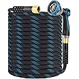 KETTOYA Non-Expanding Garden Hose 100 ft, Kink Free Flexible Water Hose with 10-Pattern Spray Nozzle, Lightweight Hose Pipe, Leak Proof, 3/4" Swivel Connectors, Super Fabric, Portable Storage Strap