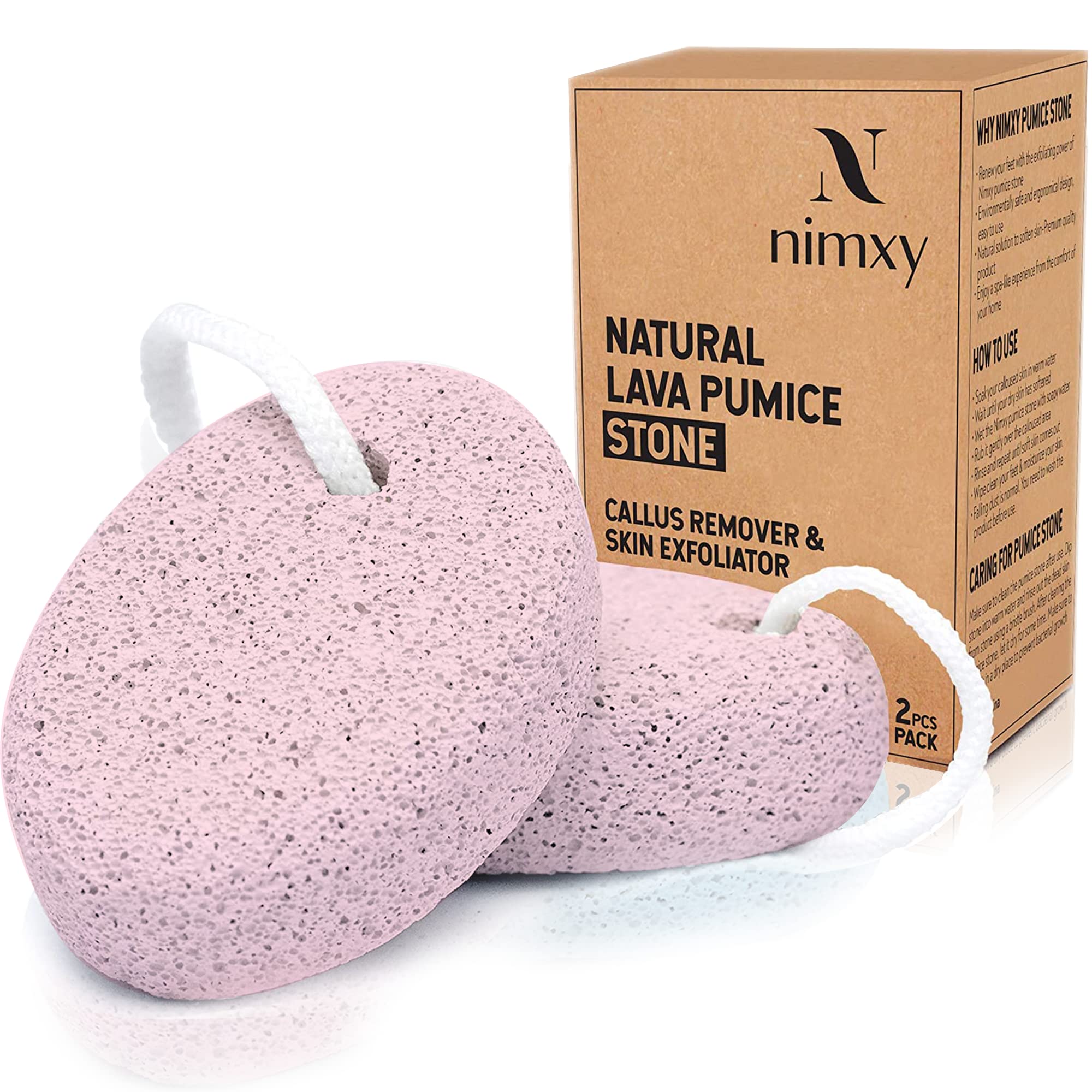 NIMXY Pumice Stone for Feet and Hands 2 Pcs – Feet Hard Skin Remover – Foot Scrubber for Dead Skin Removal – Natural Foot File and Callus Remover for Skin Exfoliation (Pink)