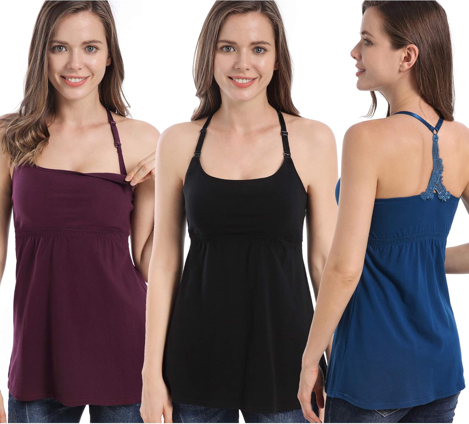 SUIEK 3PACK Nursing Tanks Maternity Tops Cami Bra Shirt for Pregnant Postpartum at  Women’s Clothing store