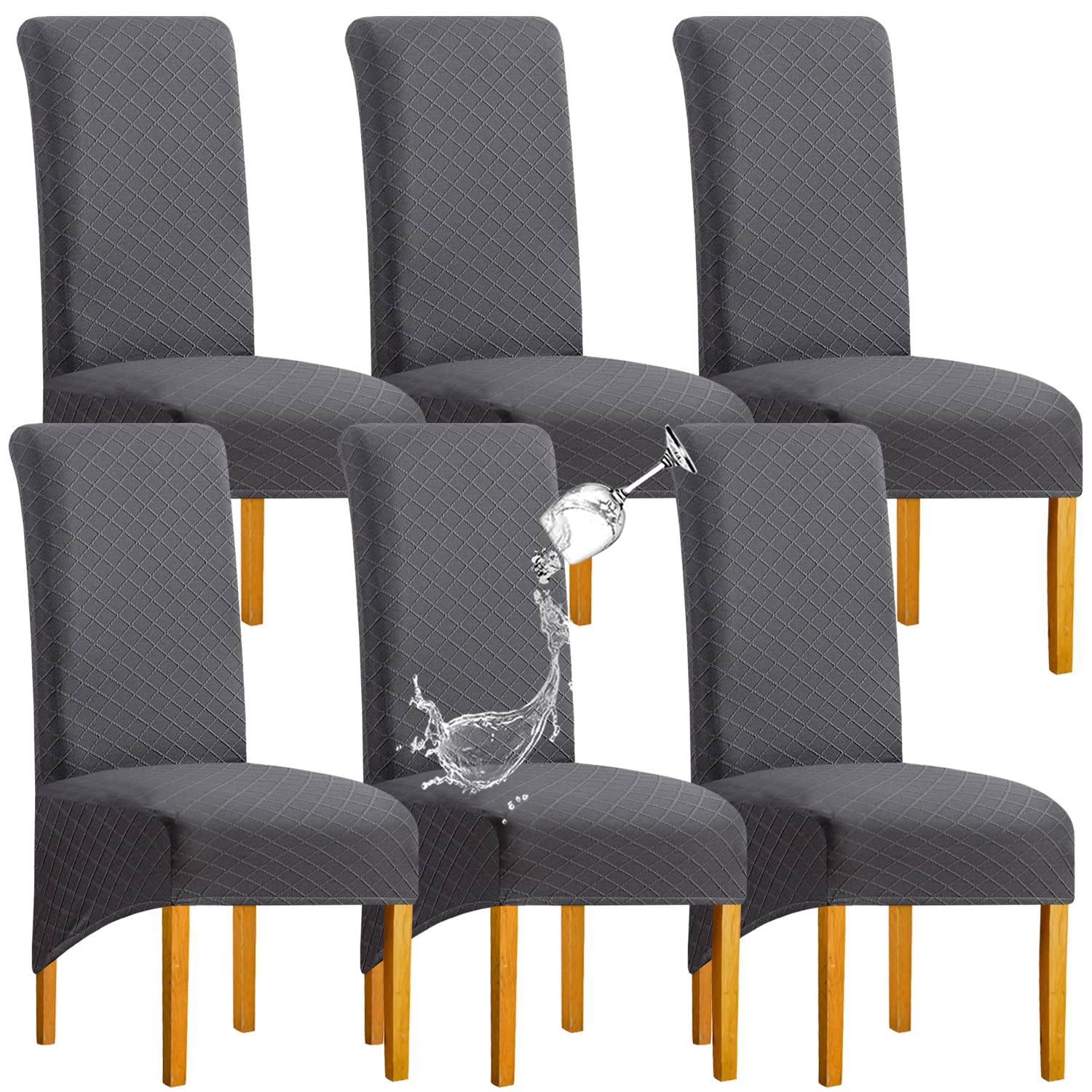 SHENGYIJING Stretch Chair Covers for Dining Chairs, Removable washable Parsons Large Dining Chair Protector Waterproof XL Dining Room Chair Slipcovers Set of 6, Dark Gray