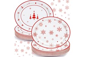 Oigco 30 PCS Christmas Paper Plates, Large 9" X 11" Christmas Red Tree Snowflake Oval Plates for Xmas Holiday Party Decorations