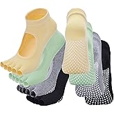 Vanktion 2 Pairs Toeless Yoga Socks Non-Slip Grips for Pilates Ballet Dance Barefoot Workout Cotton Open Toe Sports Socks
