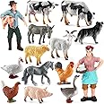 ONEST 14 Pieces Mini Farmer Figurines Hand Painted Farm Animals Figures Toys Realistic Detailed Cow Sheep Poultry Farmer Farm Animal Figurine Model Toys for Kids Toddlers