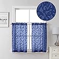 Lecloud Leia Dusty Blue Sheer Kitchen Curtains 36 Inch Length 2 Panels, Breathable Jacquard Textured Voile Curtain Tiers for Bathroom Bedroom, Dual Rod Pockets Window Treatments, 40 W x 36 L